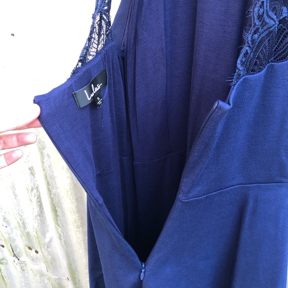 Lulu’s Dress Hometown Girl Size S Mini Skater Blue Lace Sleeveless Cutout - Picture 8 of 14